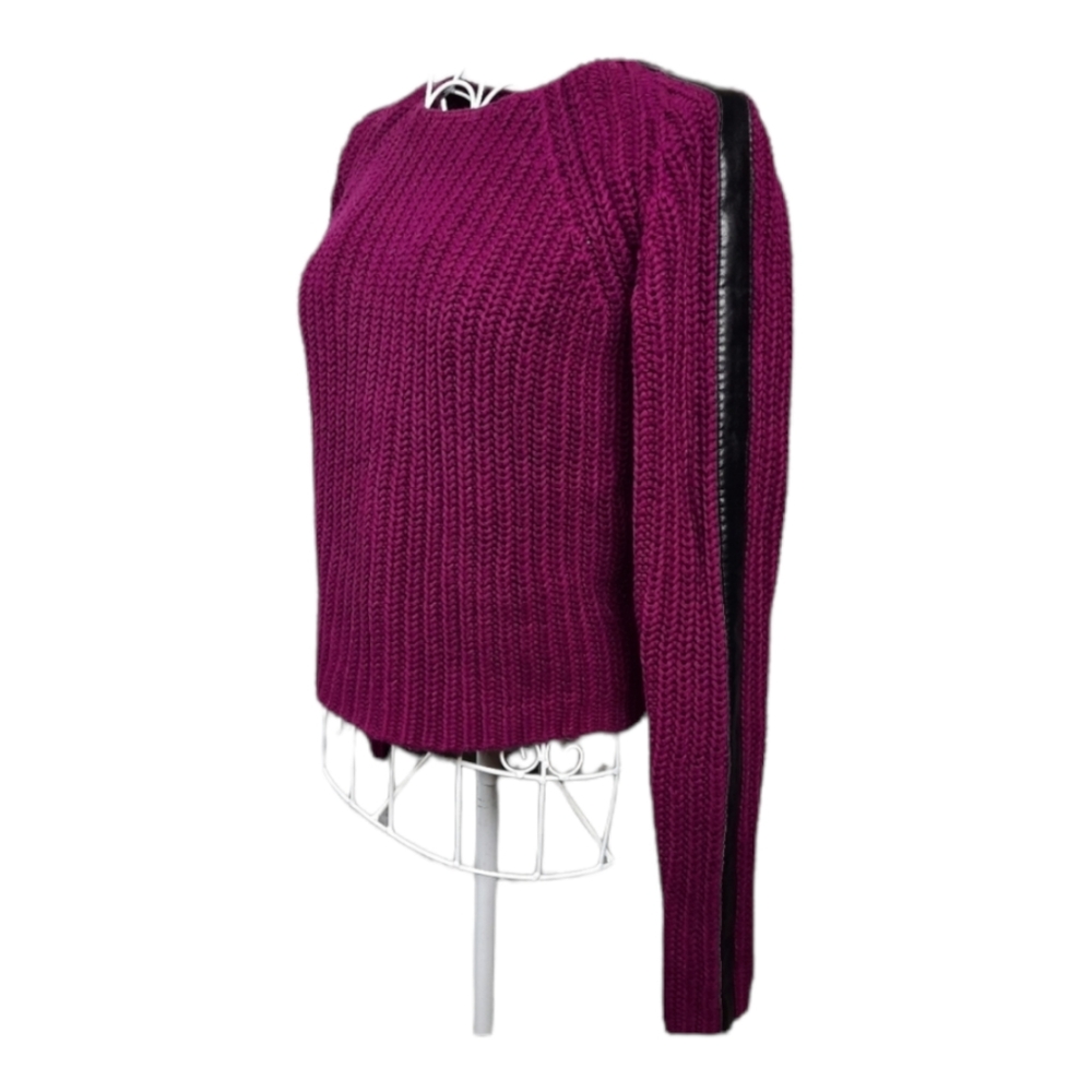 Bisou Bisou Magenta Crop Sweater Faux Leather Trim SZ Small